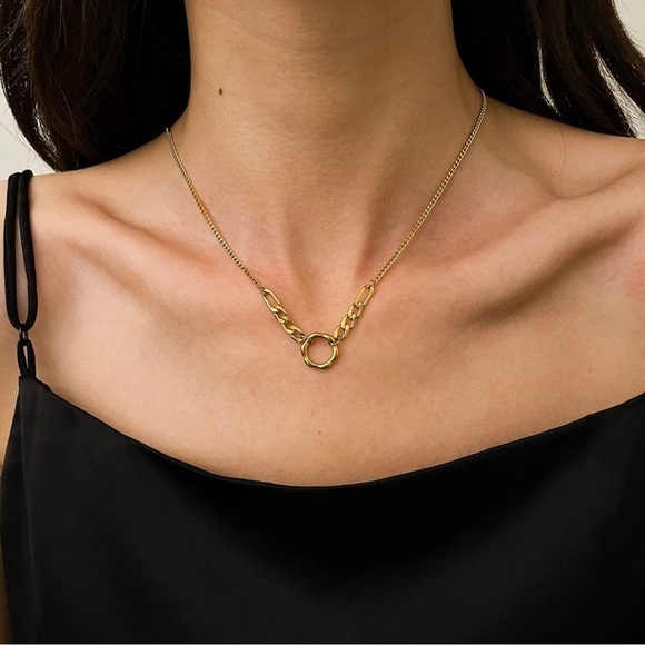 GOLD 18k Gold Plated Circle Chain Necklace - Picture 1 of 3